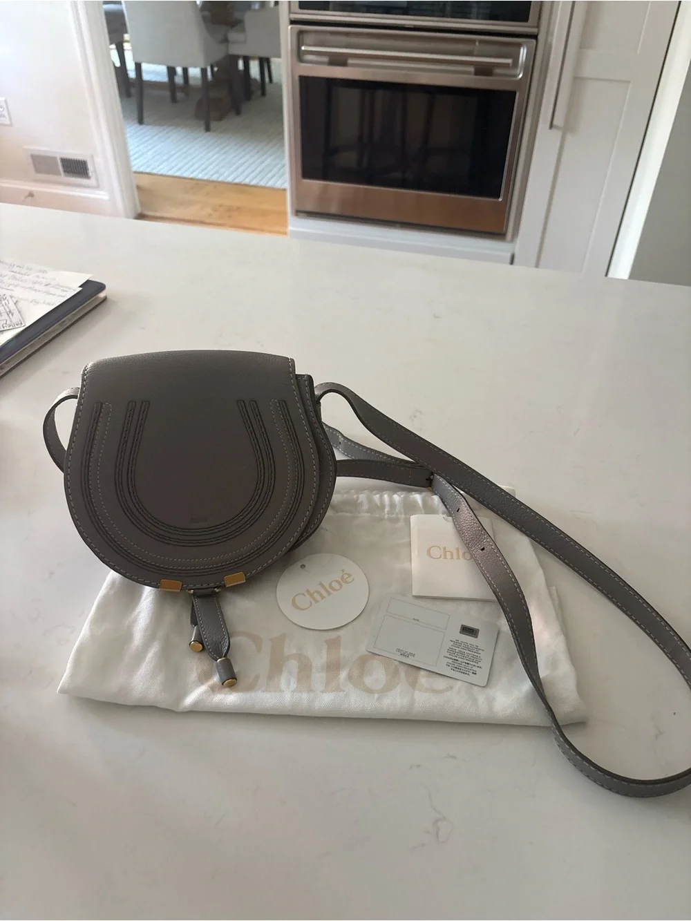 Chloe mini/small Marcie Saddle Crossbody in Cashmere Gray Like New